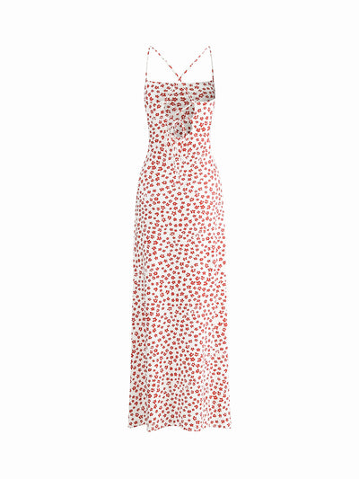 Langes Sommerkleid mit Blumenmuster – Rückenfrei, Fließend