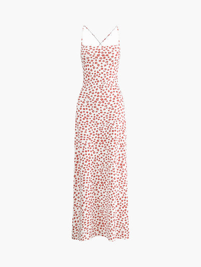 Langes Sommerkleid mit Blumenmuster – Rückenfrei, Fließend