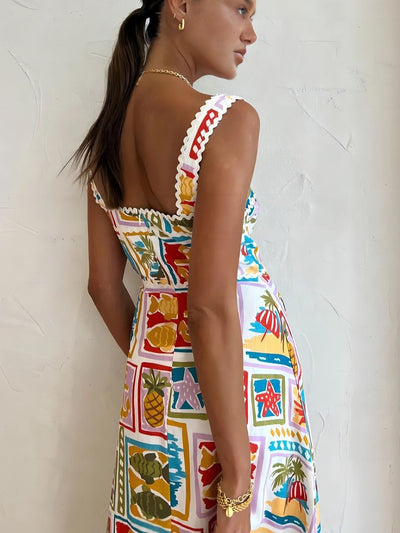 Ärmelloses Maxikleid mit Graffiti-Print – Sommermode mit Kunstflair