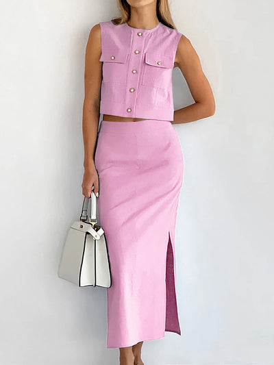 Damen ärmelloses Baumwoll-Rock-Set – Elegantes Zweiteiler-Outfit