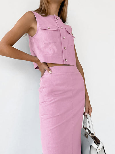 Damen ärmelloses Baumwoll-Rock-Set – Elegantes Zweiteiler-Outfit
