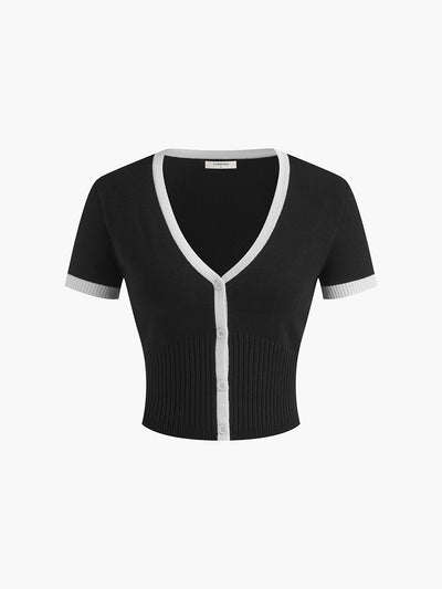 Zweiteiliges Strickset Damen – Kontrastbesatz & Faltenrock