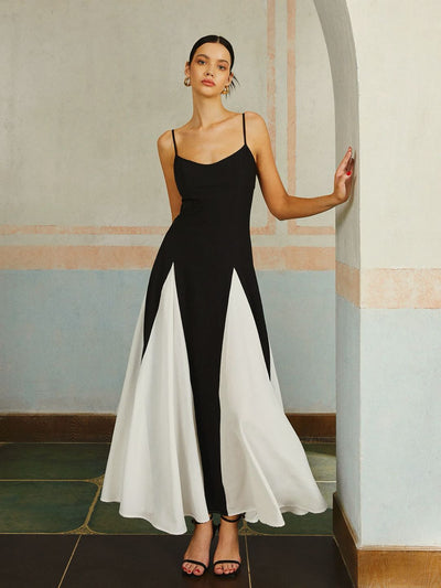 Elegantes Colorblock Spaghettiträger Maxikleid – Leichtes Sommerkleid