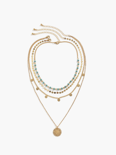 Boho Türkis Multi-Layer Halskette – Verstellbarer Statement-Schmuck