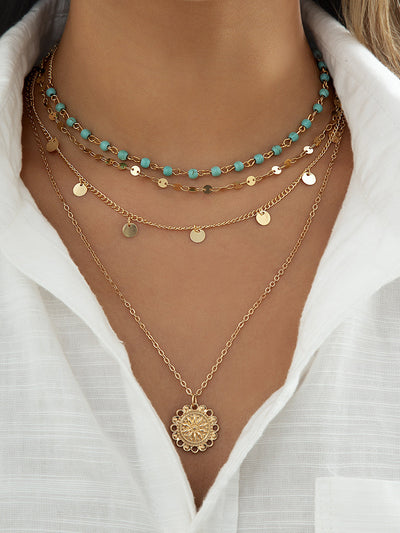 Boho Türkis Multi-Layer Halskette – Verstellbarer Statement-Schmuck