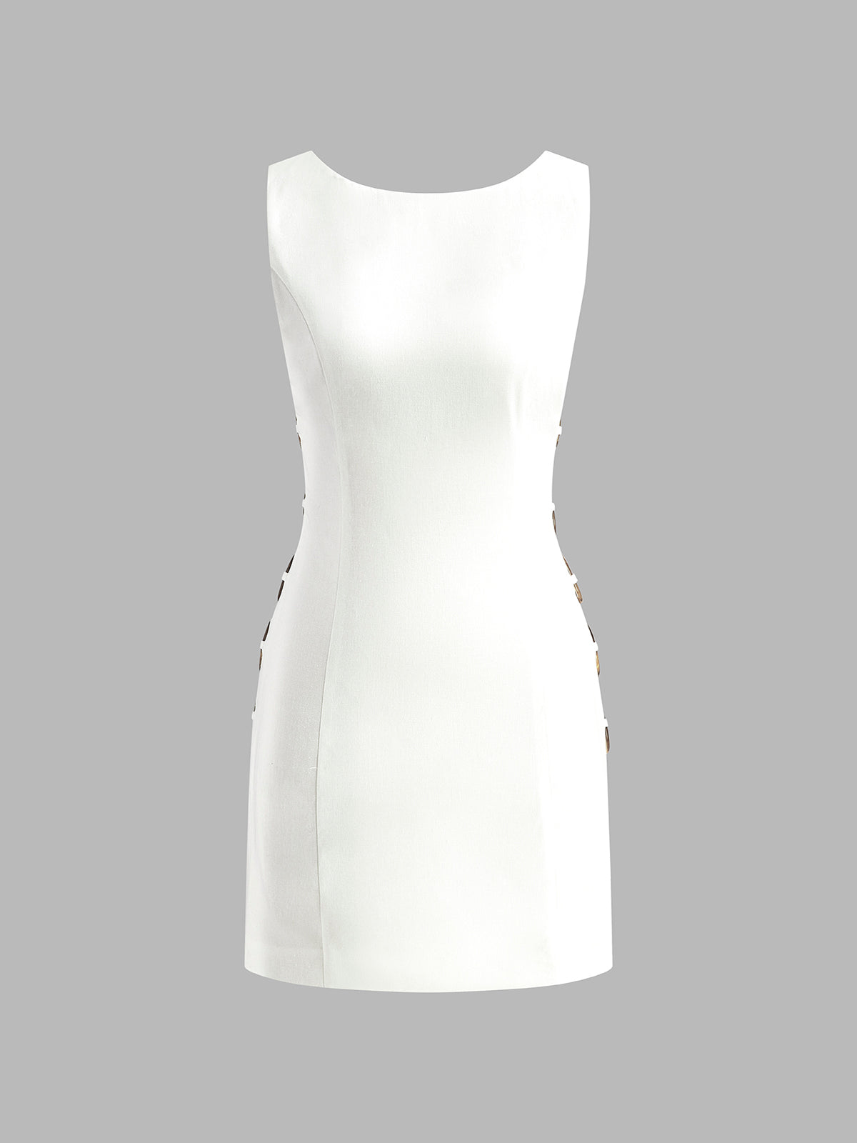 Linen Blend Cutout Mini Dress – Sleeveless O-Ring Summer Dress