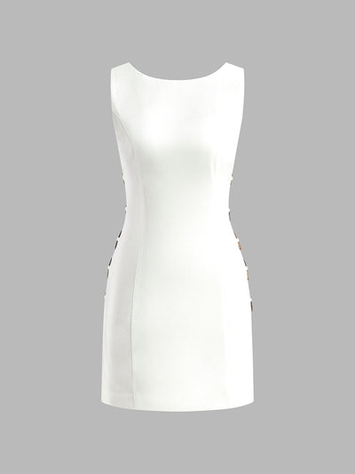 Linen Blend Cutout Mini Dress – Sleeveless O-Ring Summer Dress
