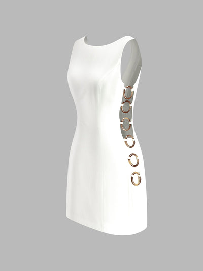 Linen Blend Cutout Mini Dress – Sleeveless O-Ring Summer Dress