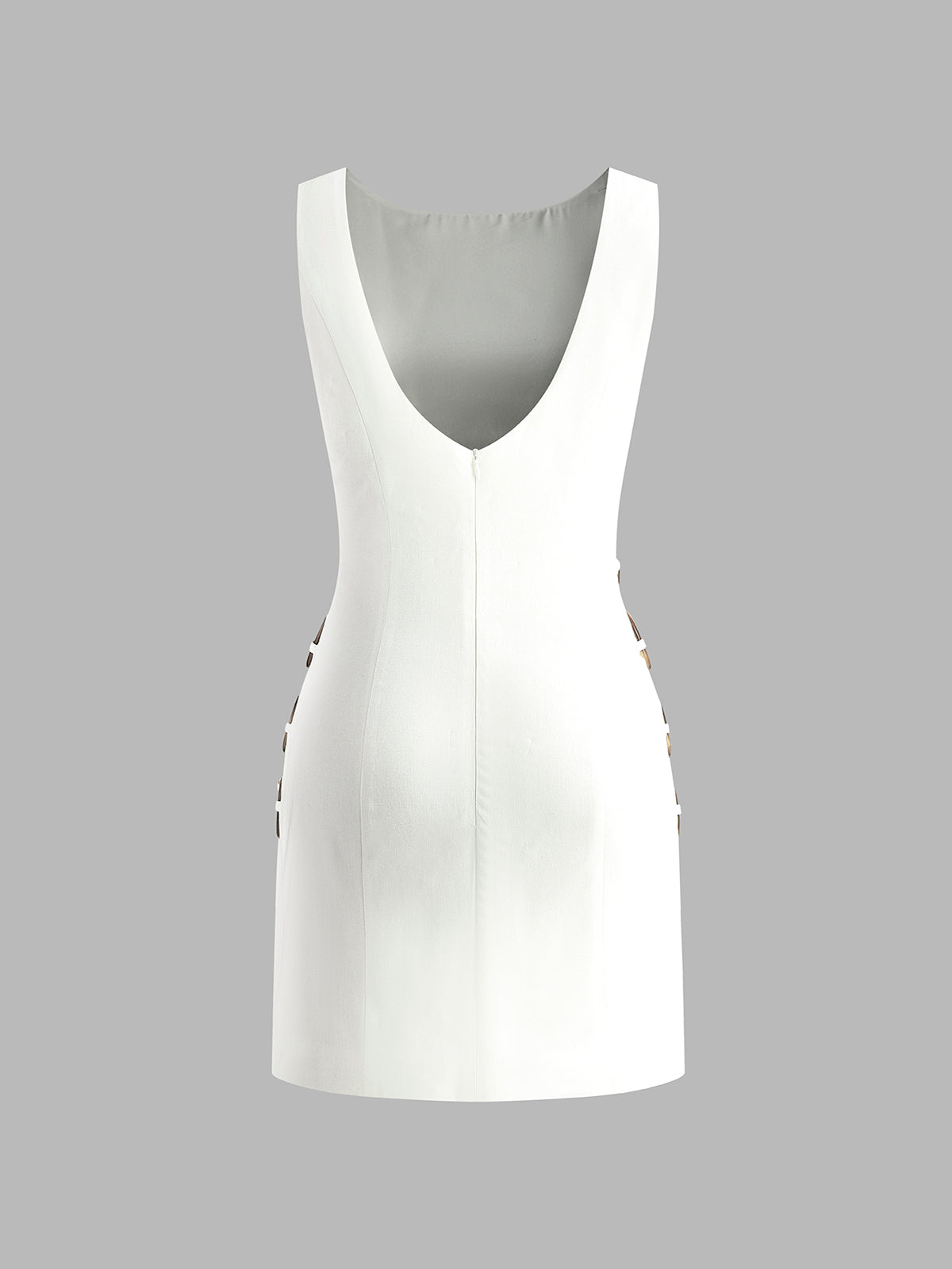 Linen Blend Cutout Mini Dress – Sleeveless O-Ring Summer Dress