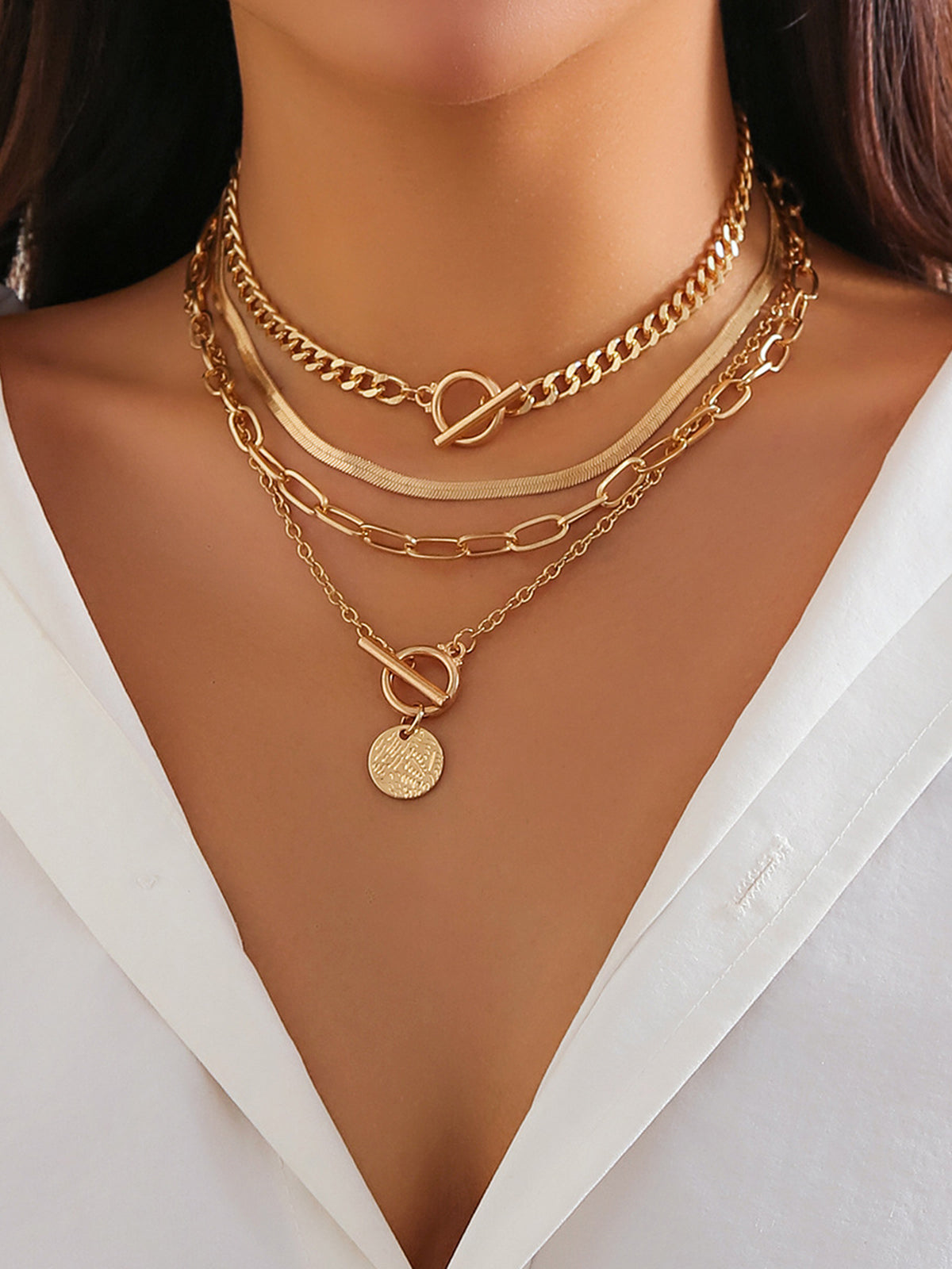 4er Set Chunky Stacking Halskette – Trendiger Statement-Schmuck