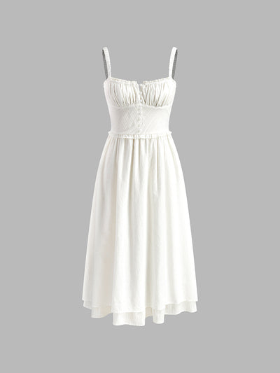Elegant Ruffle Hem Cami Midi Dress – Sleeveless Summer Sundress