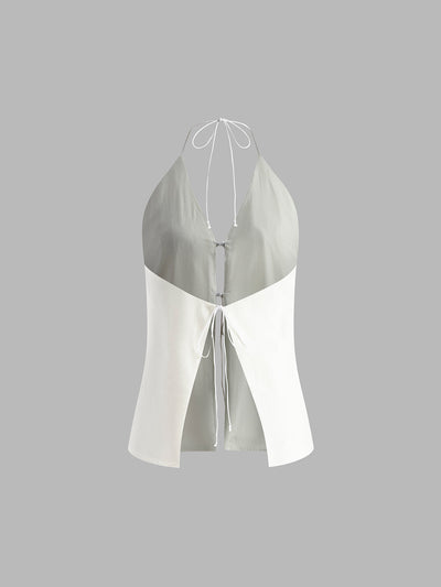 Zweiteiliges Sommer-Set aus Baumwolle & Leinen – Rückenfrei & Haltertop