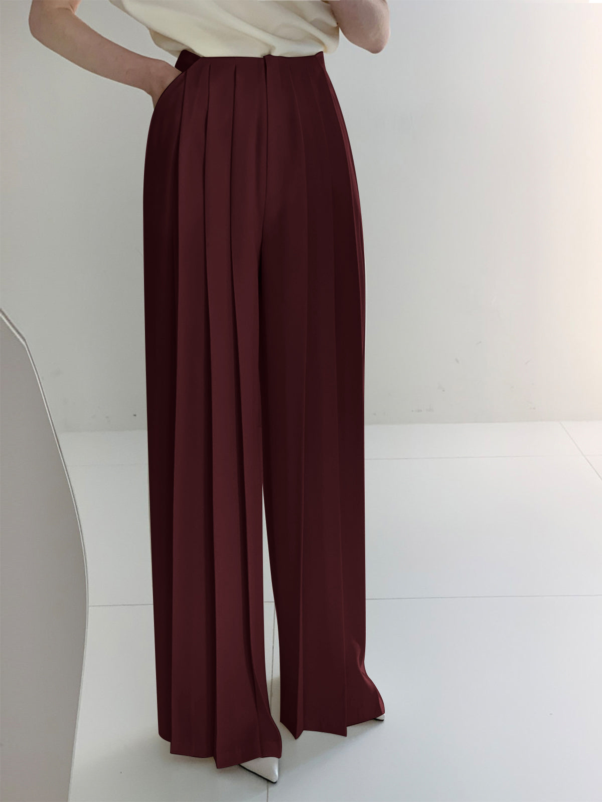 Elegante High-Waist Plissee-Hose mit weitem Bein – Büro & Freizeit