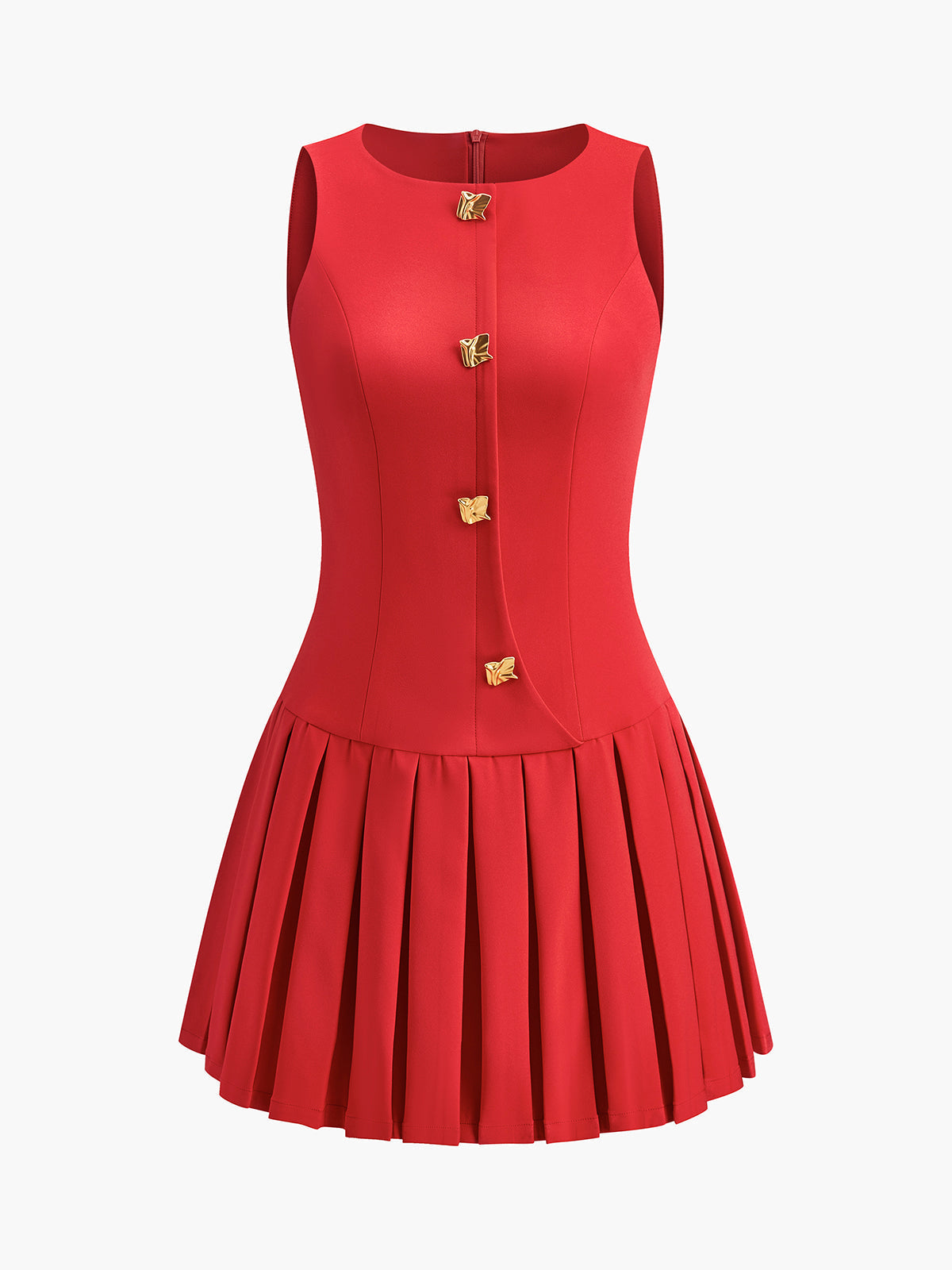 Elegantes Ärmelloses Mini-Kleid mit Falten und Metallknöpfen