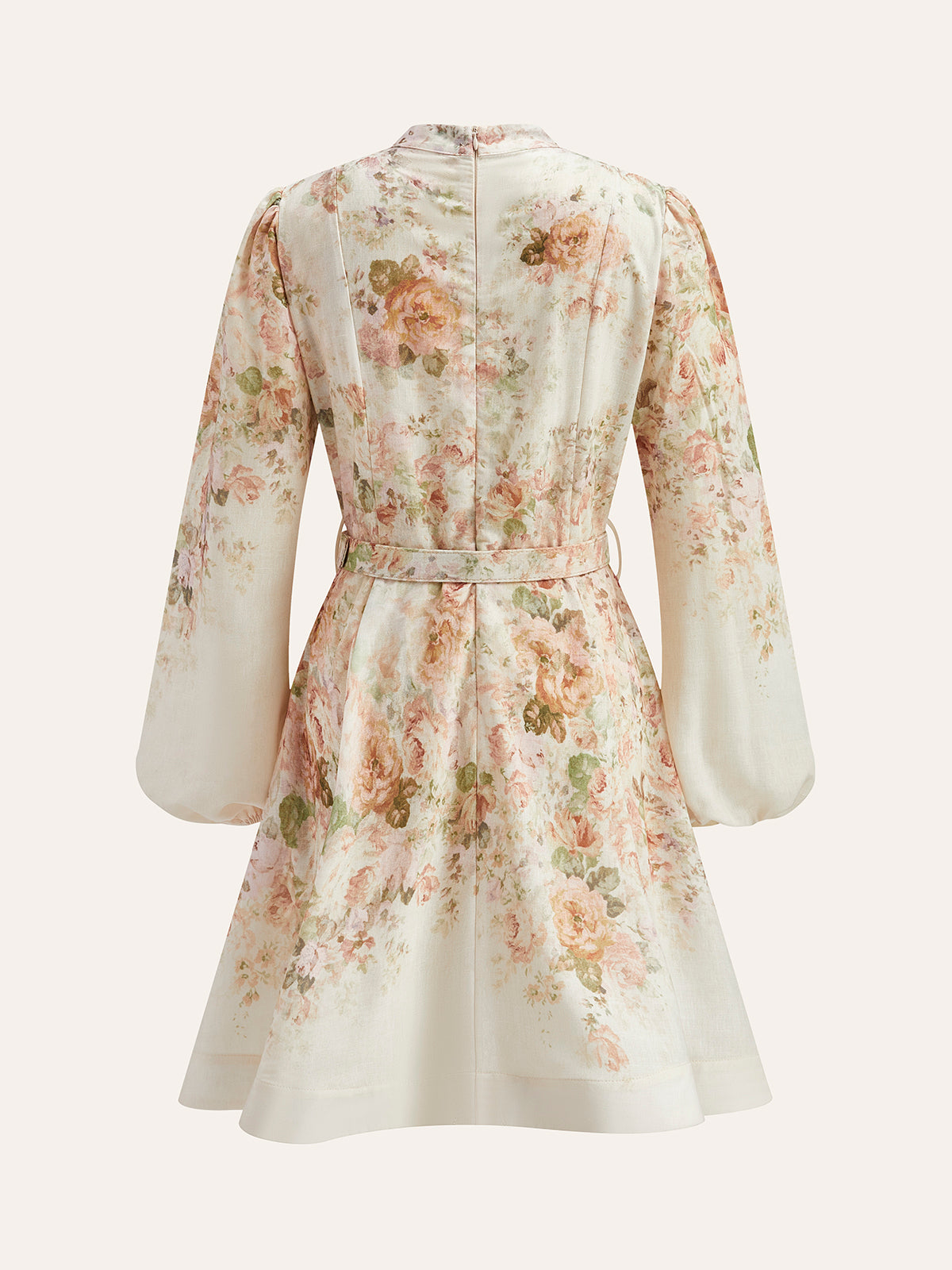 Leinen-Kleid mit Puffärmeln & Blumenmuster