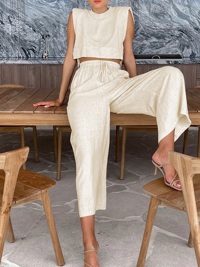 Damen Leinenhose mit weitem Bein – High-Waist, Sommerlook