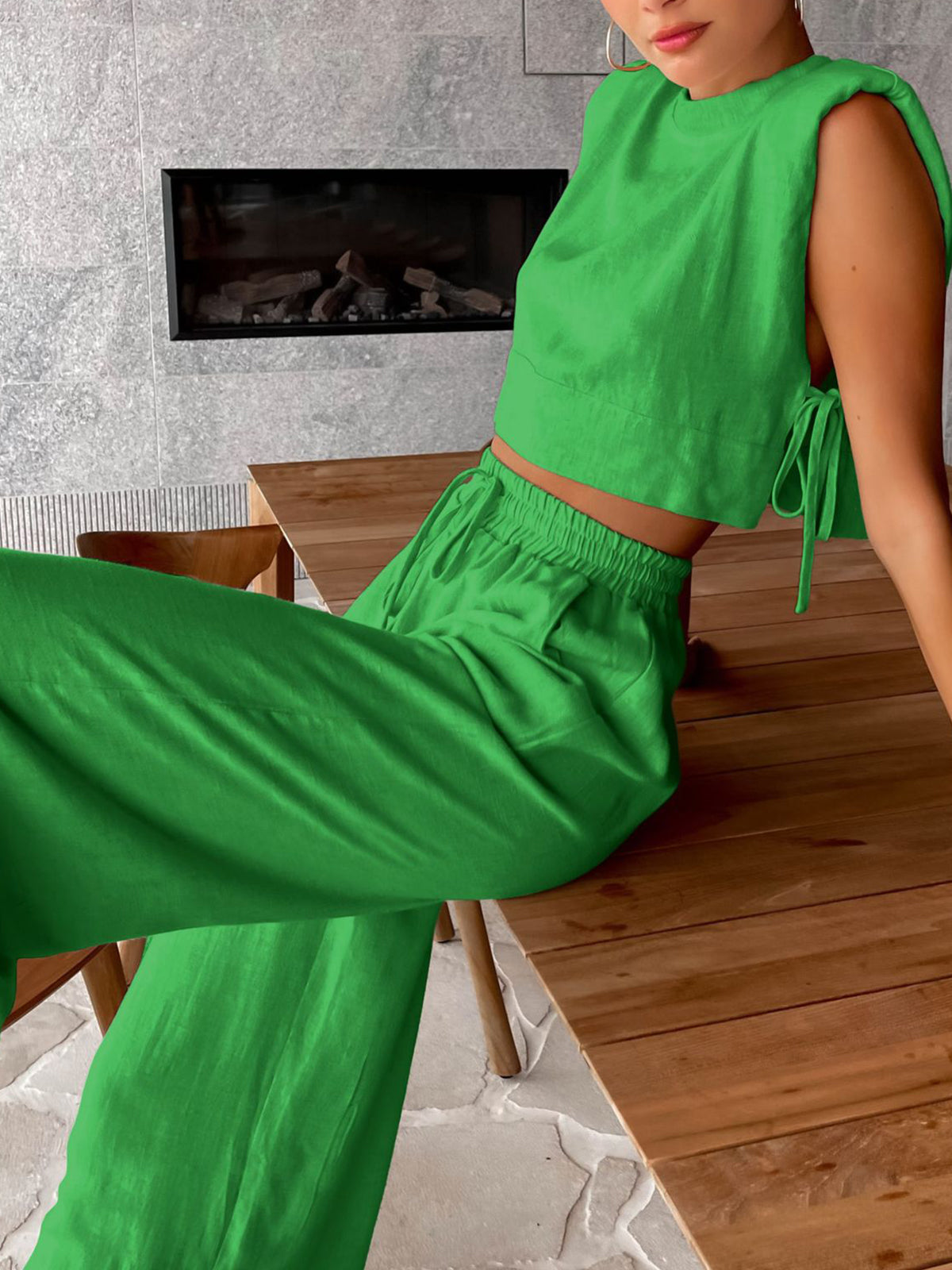 Damen Leinenhose mit weitem Bein – High-Waist, Sommerlook
