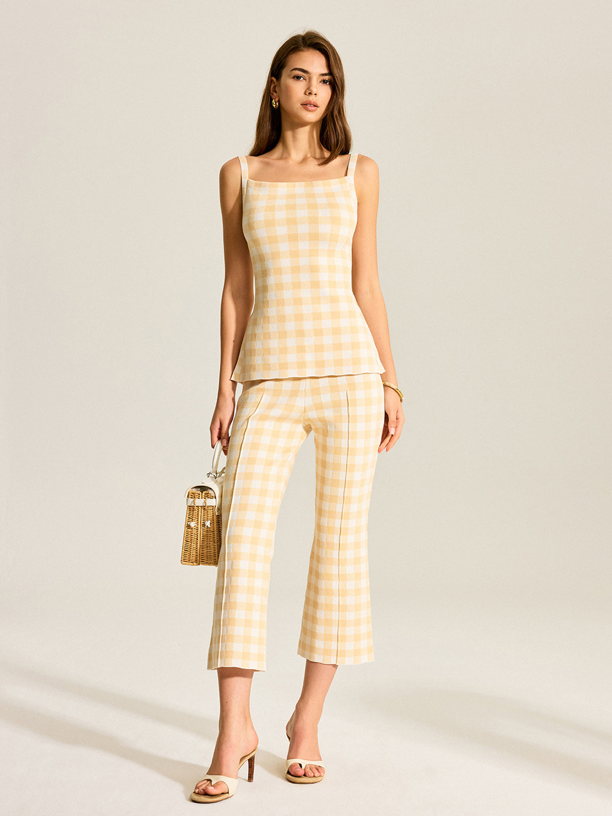 Gingham Zweiteiler aus Leinenmischung – Damen Sommer-Outfit