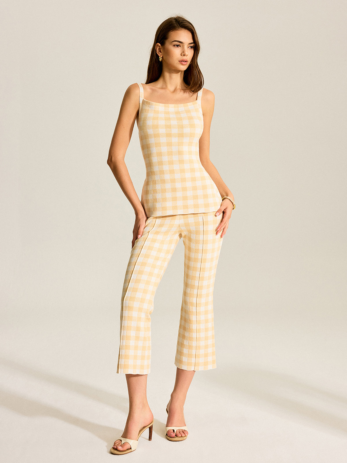 Gingham Zweiteiler aus Leinenmischung – Damen Sommer-Outfit