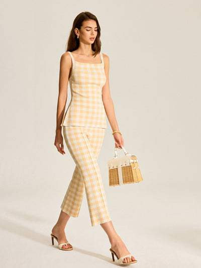 Gingham Zweiteiler aus Leinenmischung – Damen Sommer-Outfit