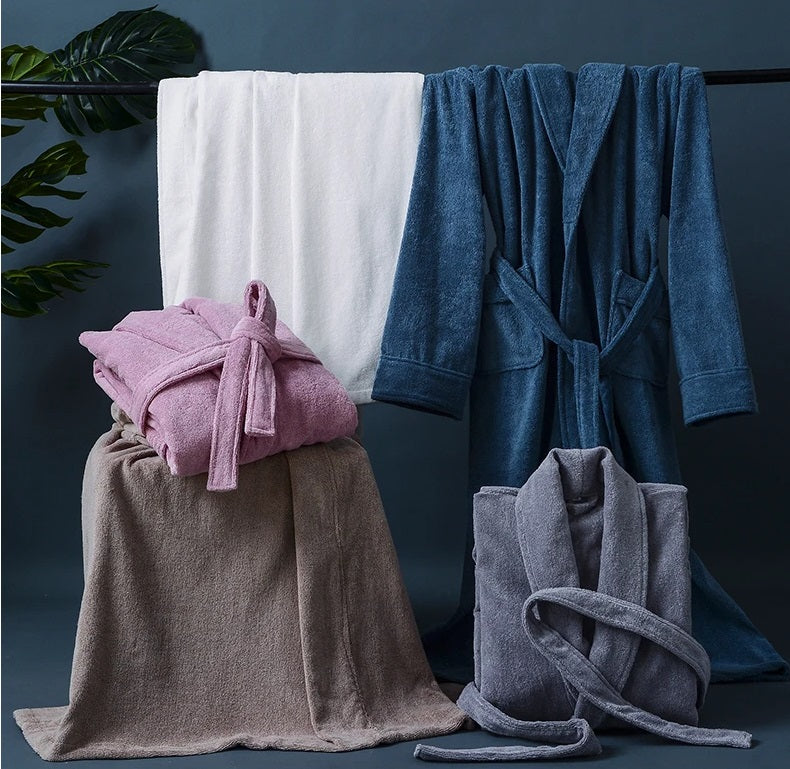 Bademantel – Herren-Fleece-Bademantel, lang, mit Handtuch, Morgenmantel