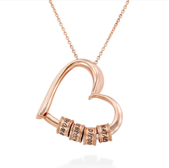 Personalisierte Herz-Halskette mit Anhängemöglichkeit für Ringe und individuellen Namensgravuren