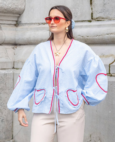 Damen Gingham Bluse – Lockere Passform mit Rüschen & Schleife