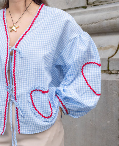 Damen Gingham Bluse – Lockere Passform mit Rüschen & Schleife