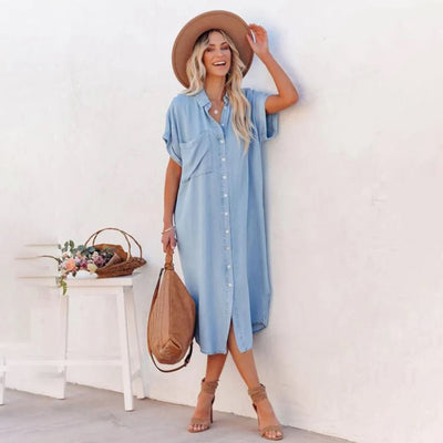 Aaliyah - Elegantes und atmungsaktives blaues, lockeres Kleid für Frauen