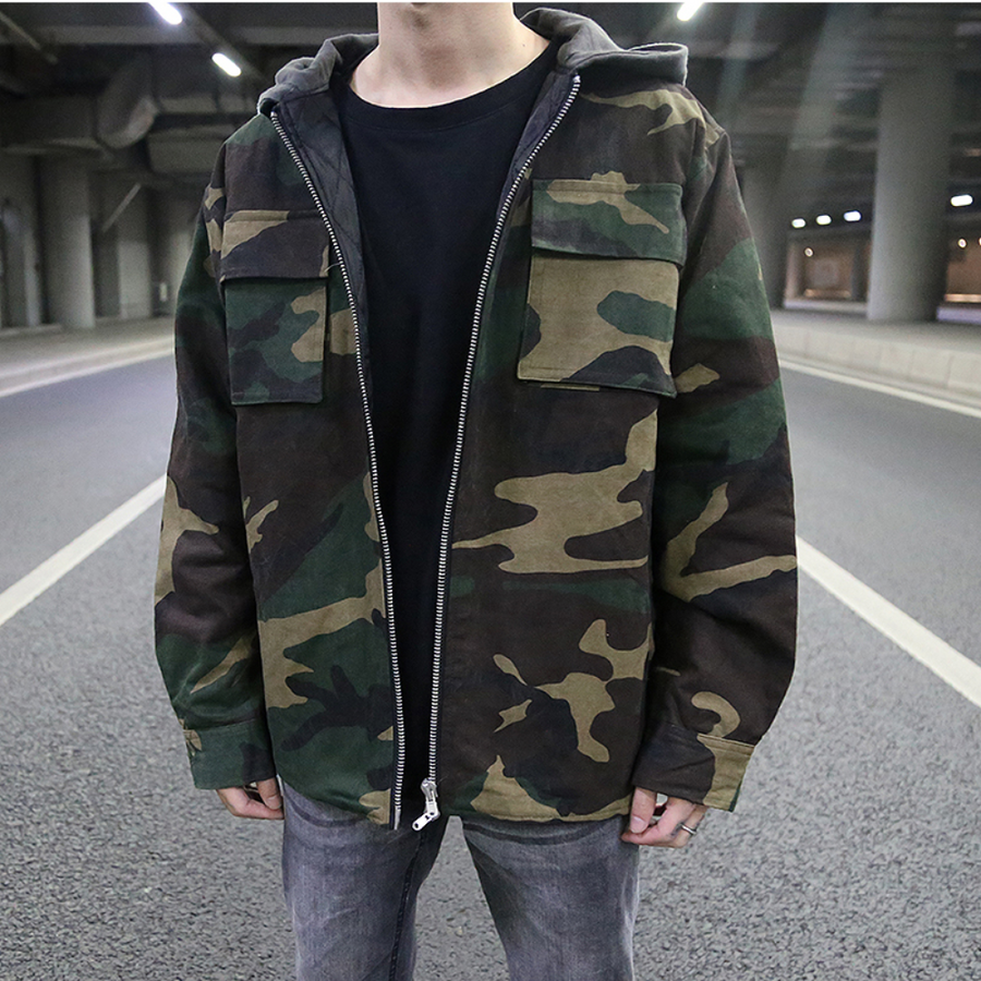Camouflage-Jacke | Reißverschluss | Cargo | Camouflage-Kapuzenpullover | Herrenbekleidung