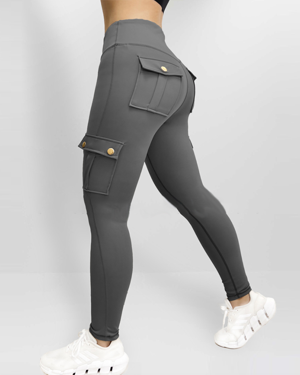 Damen Sommer Leggings mit hoher Taille und Cargotaschen