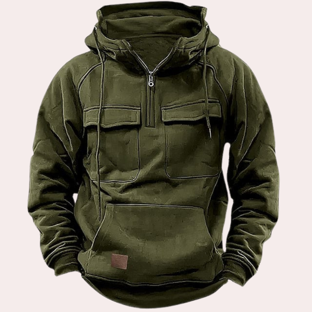 Cargo Hoodie - Halber Reißverschluss - Taschen - Pullover Hoodie - Herren Hoodie