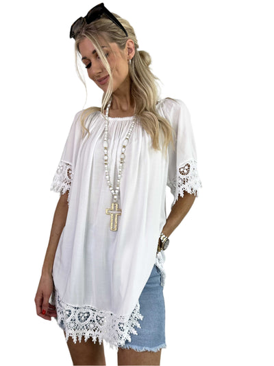 Terry - Feminines Tunika-Top mit Spitzenbesatz