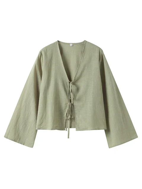 Damen Satin Wickelbluse mit Bindung – Elegante Kreuzfront