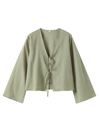Damen Satin Wickelbluse mit Bindung – Elegante Kreuzfront