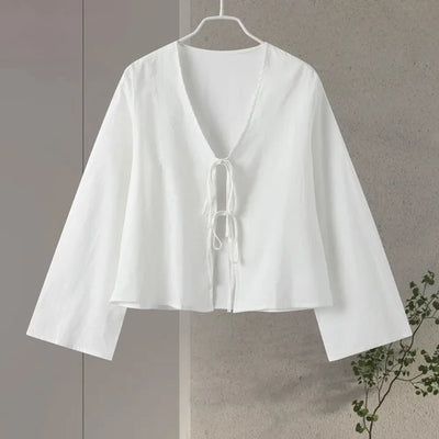 Damen Satin Wickelbluse mit Bindung – Elegante Kreuzfront
