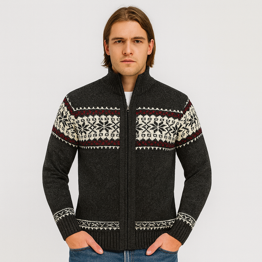 Noah | Warmer Herrenpullover mit Schneeflocken-Print und Reißverschluss