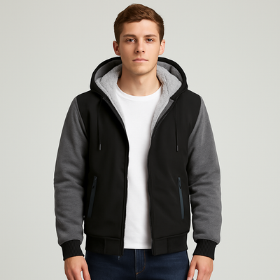 Jorn | Herren Winter Fleecejacke mit Kapuze und Farbkontrast