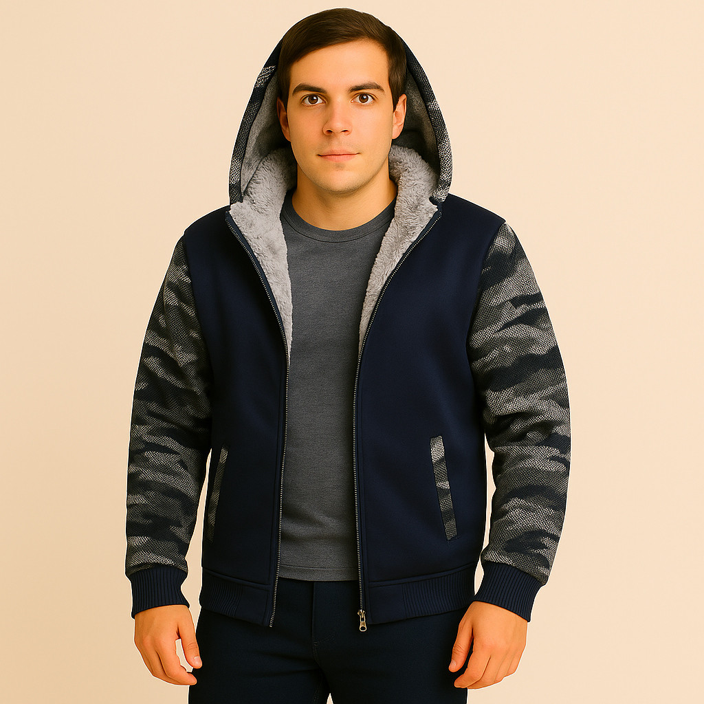 Jorn | Herren Winter Fleecejacke mit Kapuze und Farbkontrast