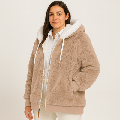 Leila | Lässiger Mantel mit Reißverschluss und Kapuze aus Kunstpelz