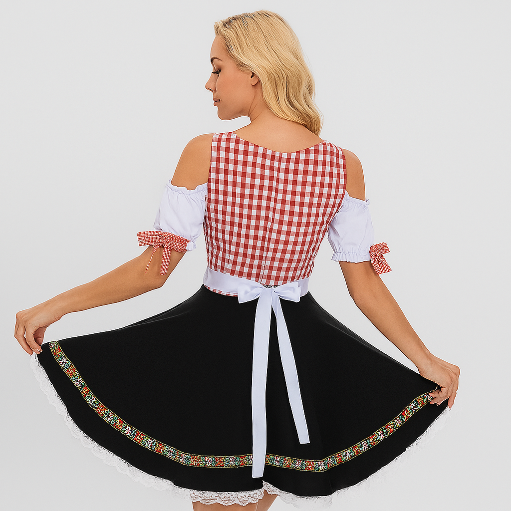 Elegantes Dirndl Damen – Mit Spitzenbesatz & Rückenschleife im traditionellen Bayern-Stil