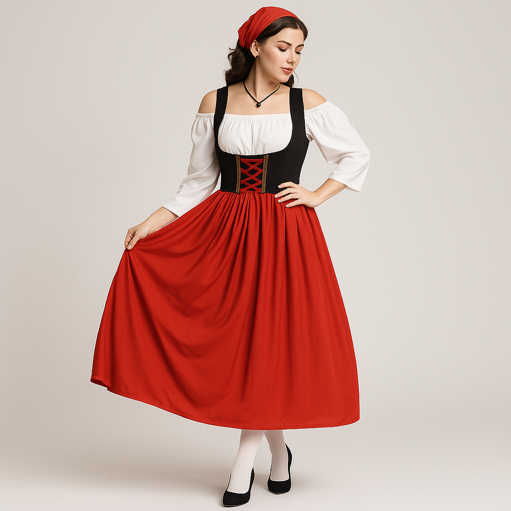 Mittelalterliches Dirndl Damen – Elegantes Trachtenkleid im bayerischen Bauernstil fürs Oktoberfest