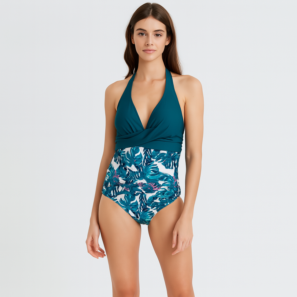 Viola – Neckholder-Badeanzug mit V-Ausschnitt und Print