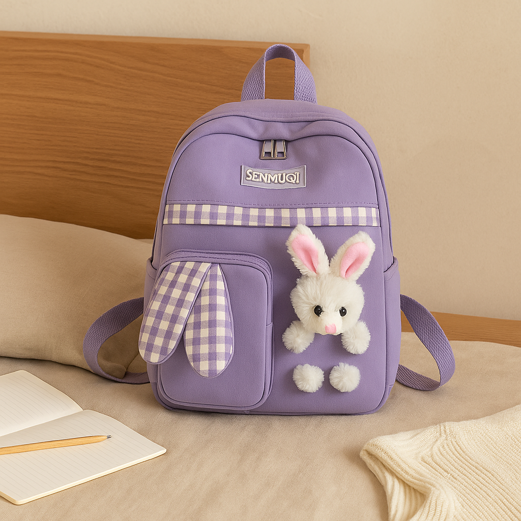 Niedlicher Cartoon-Mini-Rucksack für Mädchen – Faltbare, leichte Reisetasche mit rosa Häschen- und blauem Panda-Design