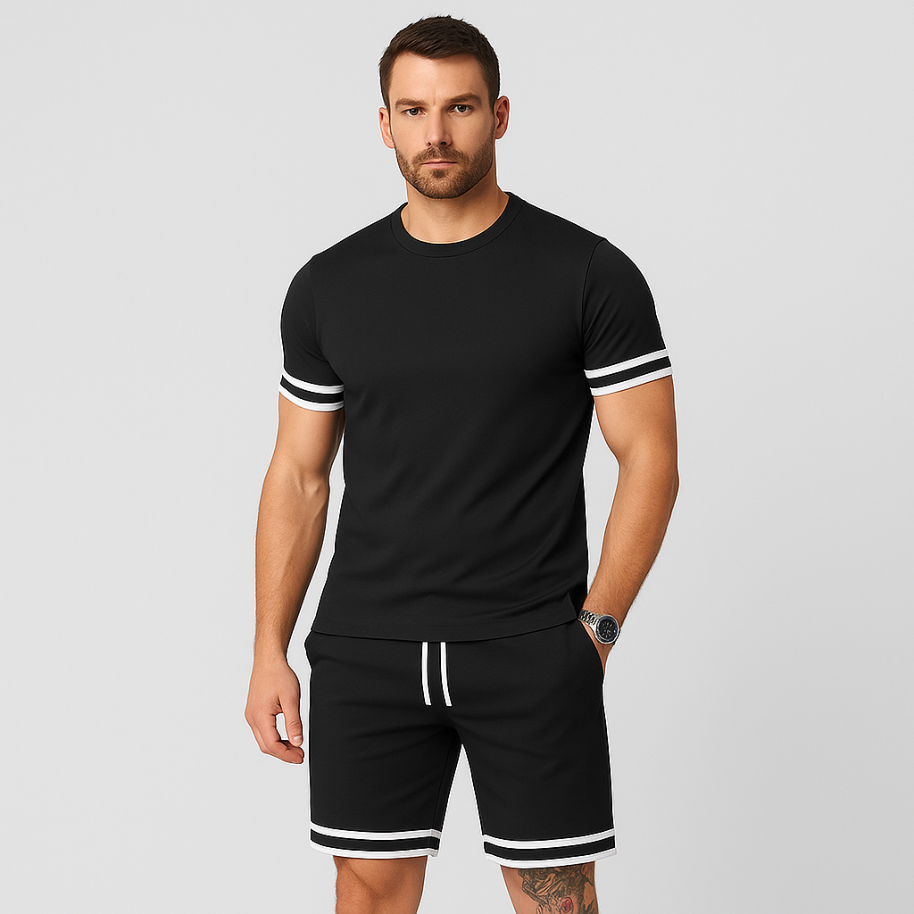 Neues lässiges 2-teiliges Herren-Set – Kurzarm-T-Shirt mit Rundhalsausschnitt und Shorts mit Kordelzug in Unifarbe