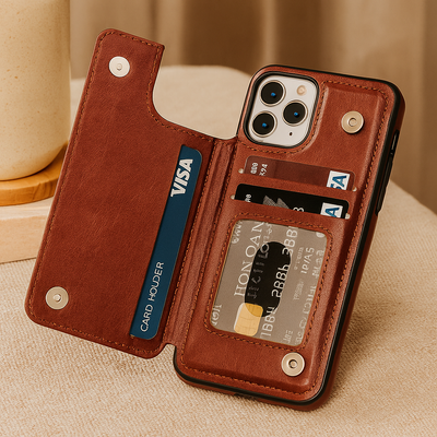 LeatherGard | Luxuriöse Handyhülle aus Leder mit Kartenfächern und Magnetverschluss | Schulte