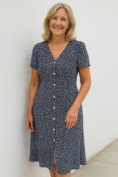 Rayella – Midikleid Mit V-Ausschnitt Und Knopfleiste