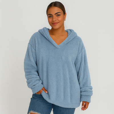 Fleece-Kapuzenpullover – Unifarbenes Damen Sweatshirt mit langen Ärmeln