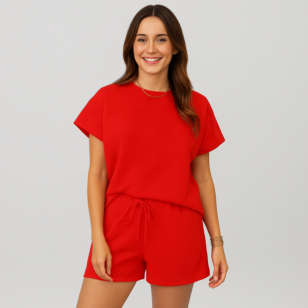 Elegantes 2-teiliges Set für Damen – Kurzarm-Crop-Top mit passenden Shorts
