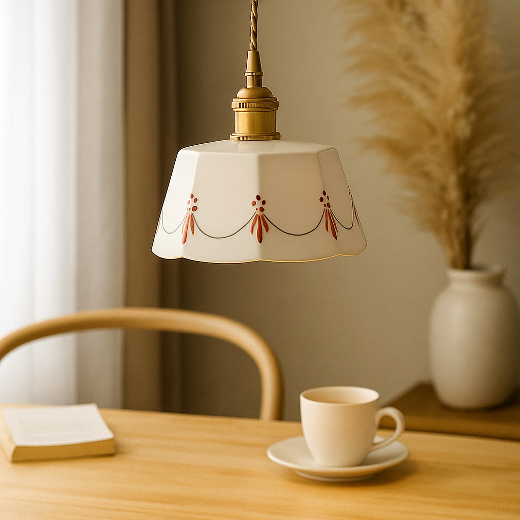 CeramiGlow – Elegante Pendellampe mit klassischem Muster aus Keramik